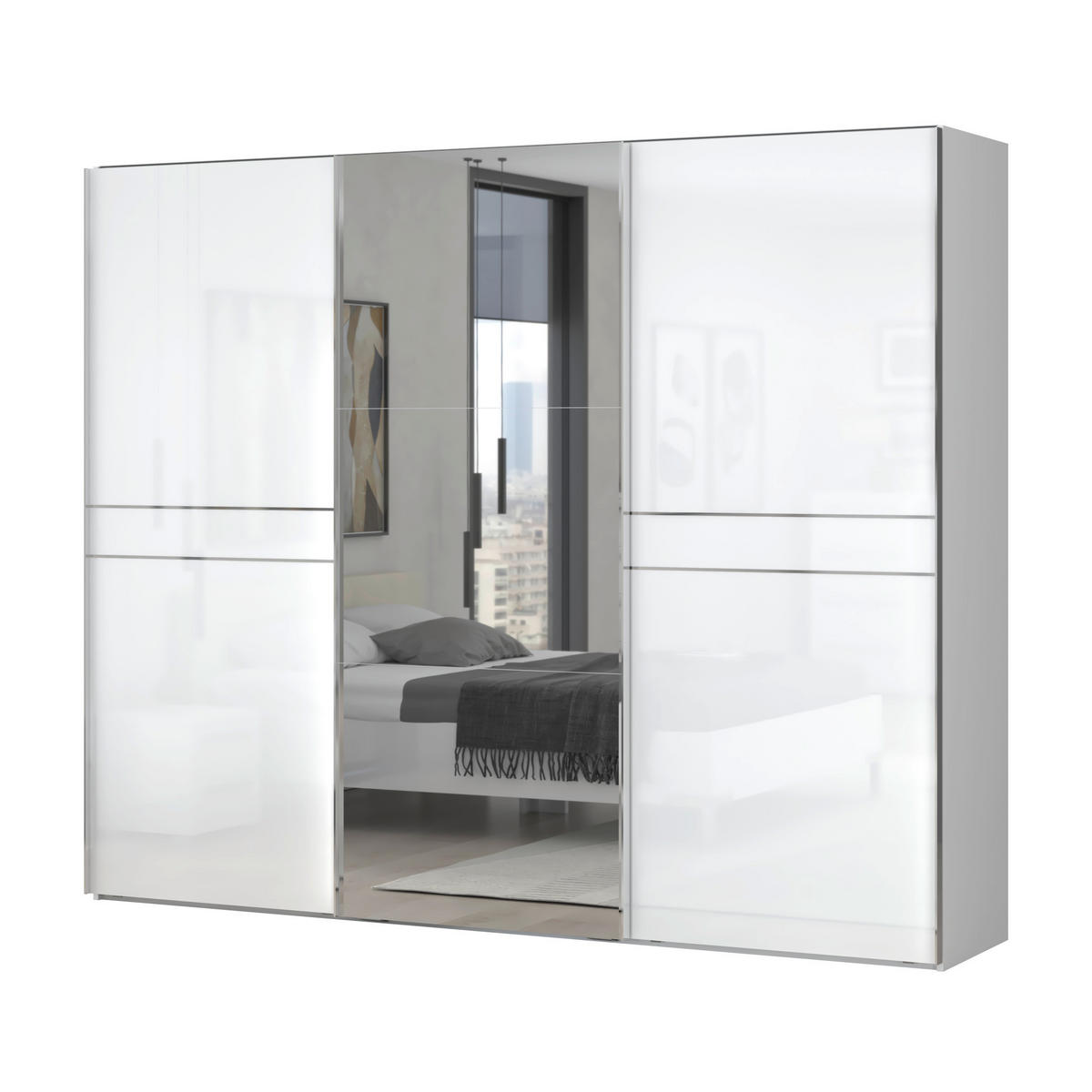 ORMAR - VISEĆA KLIZNA VRATA bela, bela visoki sjaj  272/224/61 cm  - bela visoki sjaj/bela, Dizajnerski, metal/pločasti materijal (272/224/61cm)