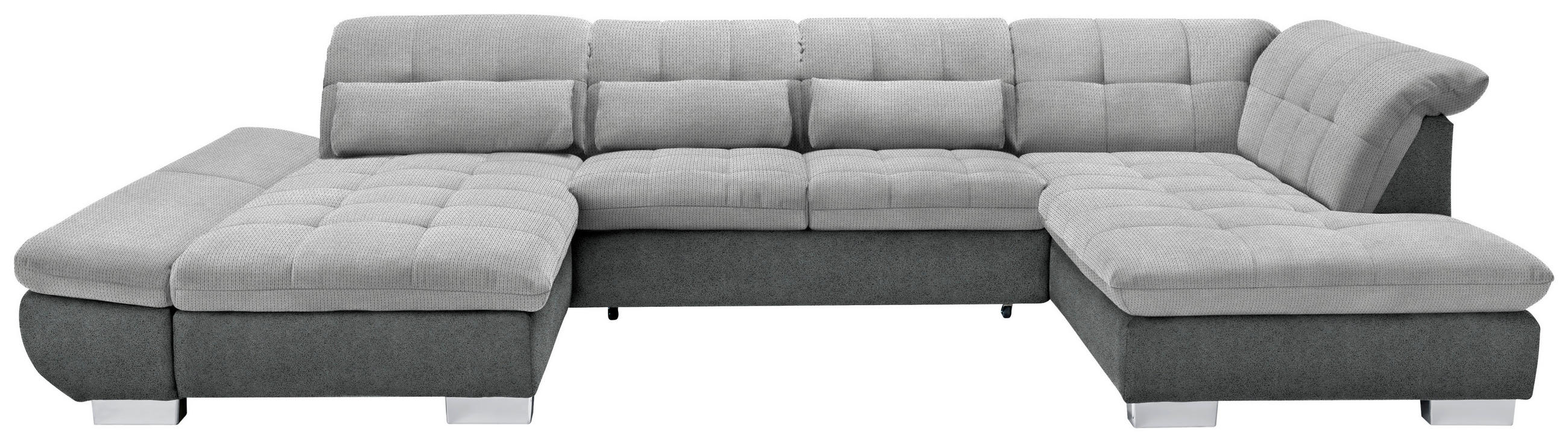 WOHNLANDSCHAFT in Mikrofaser Hellgrau  - Chromfarben/Hellgrau, Design, Kunststoff/Textil (204/350/211cm) - Xora