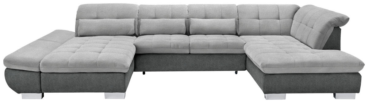 WOHNLANDSCHAFT in Mikrofaser Hellgrau  - Chromfarben/Hellgrau, Design, Kunststoff/Textil (204/350/211cm) - Xora