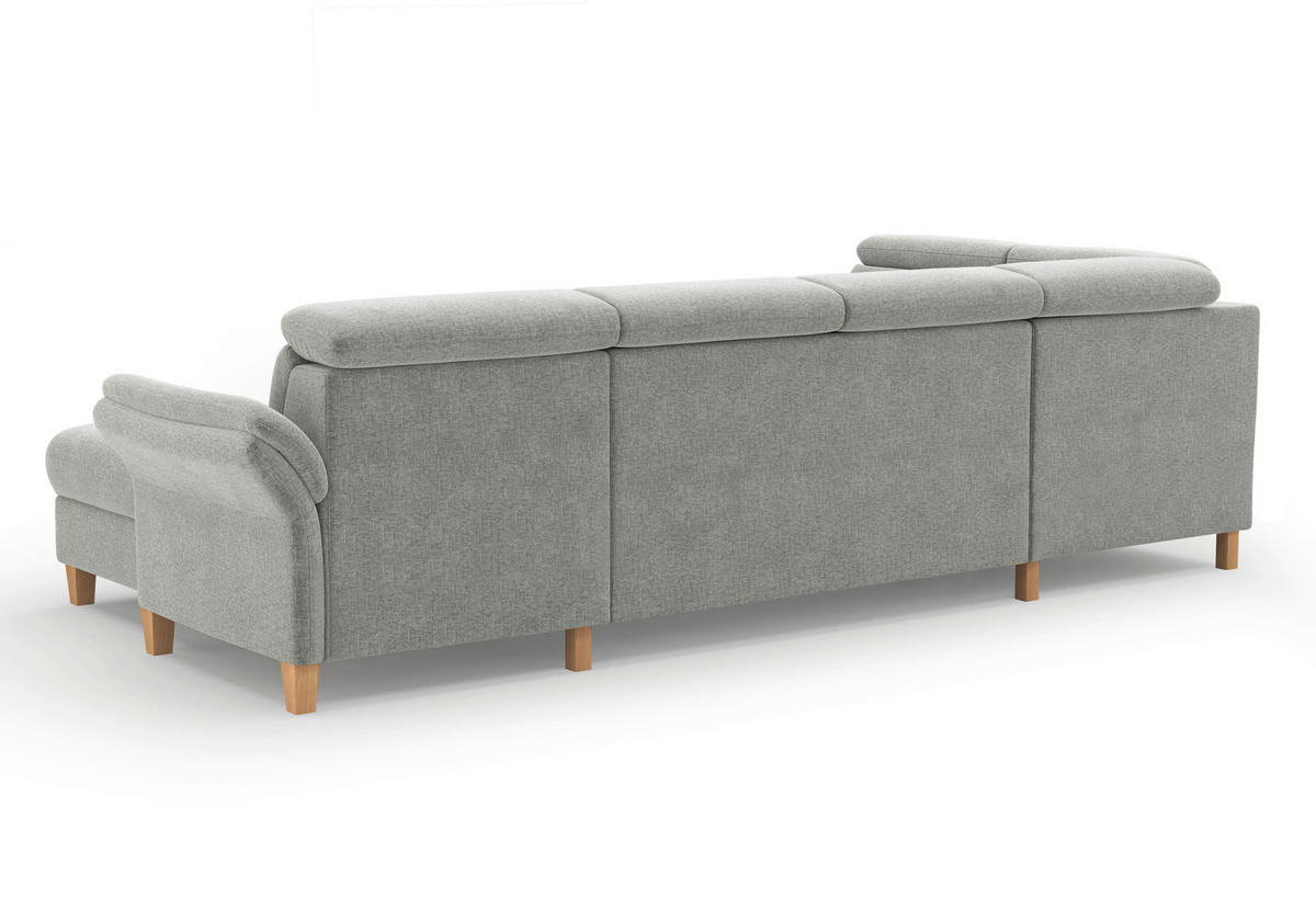 WOHNLANDSCHAFT GLENDALE E Hellgrau Flachgewebe  - Eichefarben/Hellgrau, KONVENTIONELL, Holz/Textil (193/321/166cm) - Sit & More