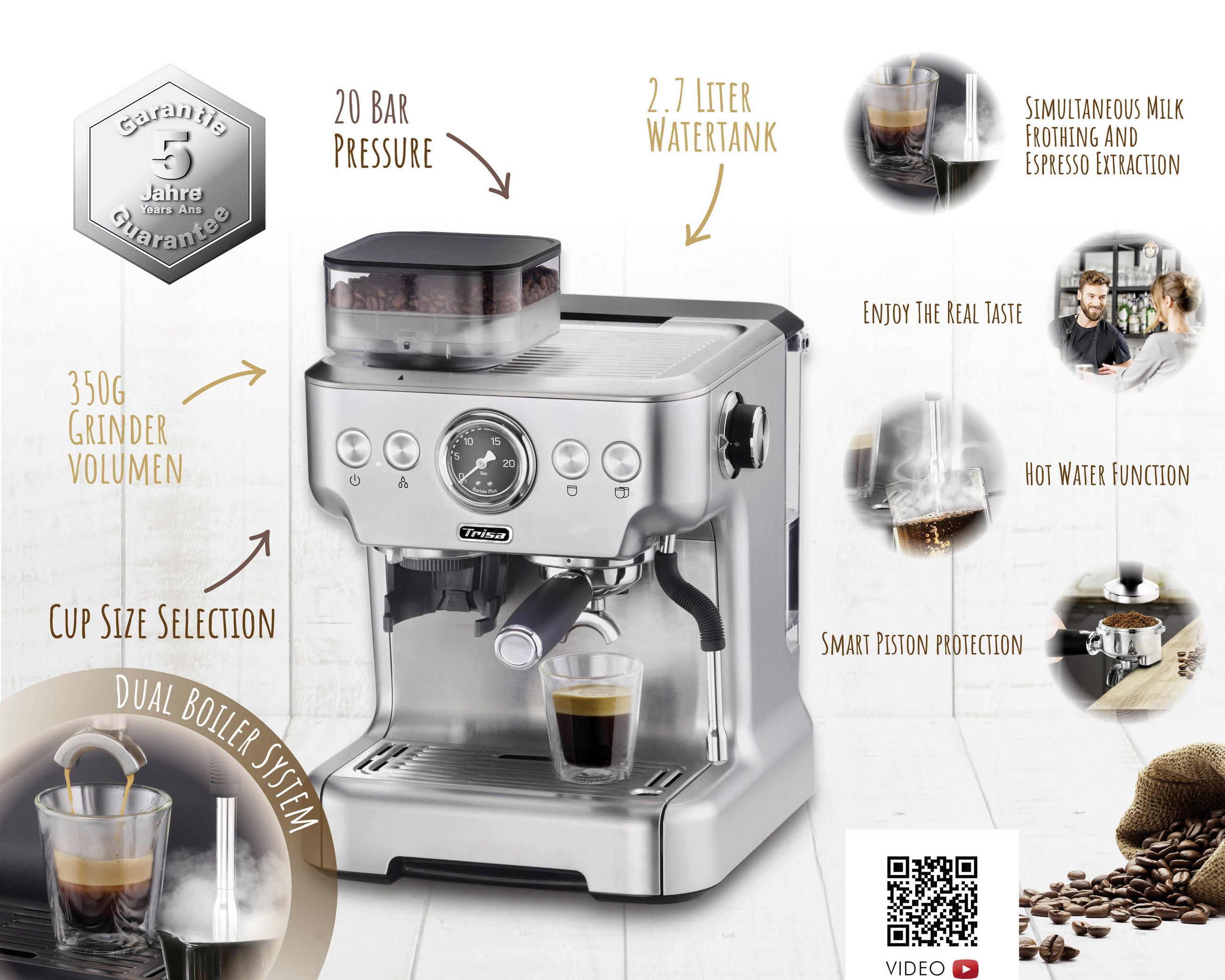 ESPRESSOMASCHINE  - Silberfarben, Basics, Metall (32,5/41/28cm) - Trisa Electronics