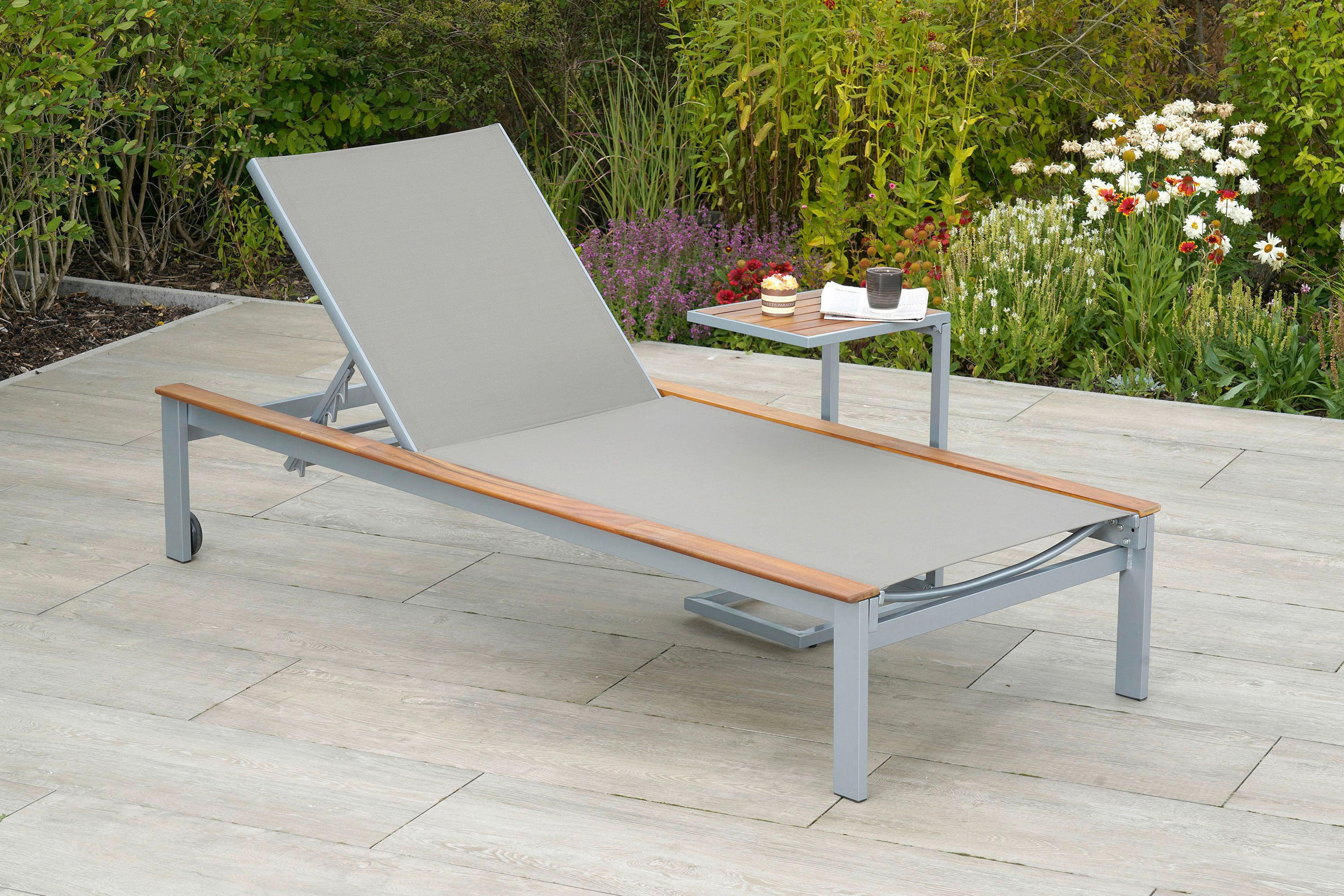 GARTENLIEGE 198/103/84 cm Akazie  - Beige/Silberfarben, MODERN, Holz/Metall (198/103/84cm) - Gardenson
