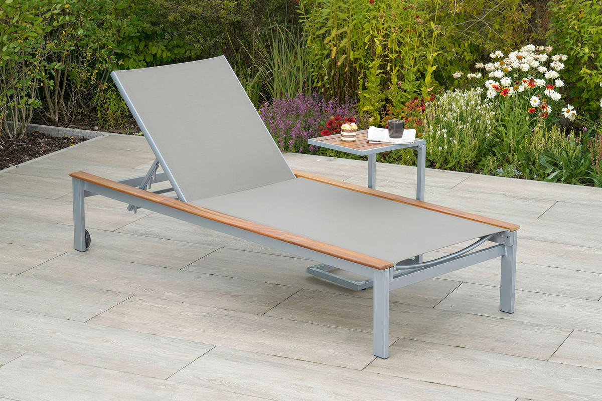 GARTENLIEGE 198/103/84 cm Akazie  - Beige/Silberfarben, MODERN, Holz/Metall (198/103/84cm) - Gardenson
