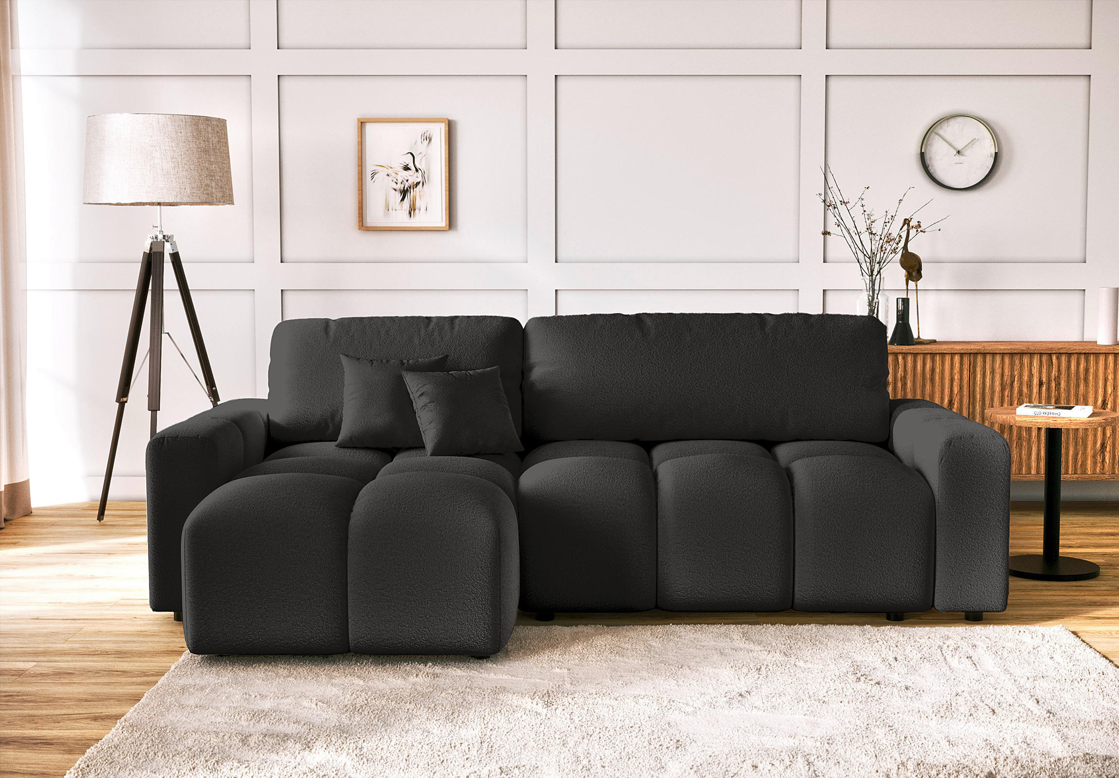 ECKSOFA Luki Schwarz Bouclé  - Schwarz, Design, Kunststoff/Textil (233/142cm) - Livetastic