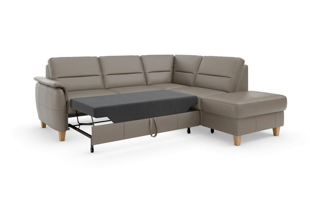 ROHOVÁ SEDAČKA, textil, kůže, šedá - šedá/barvy dubu, Basics, dřevo/textil (236/212cm) - Sit & More