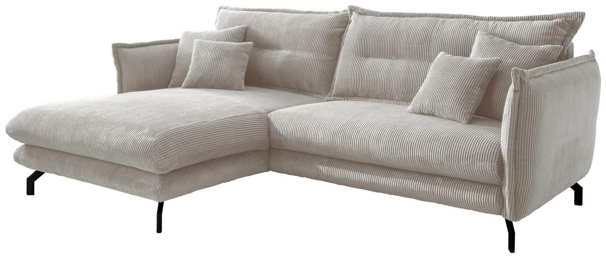 ECKSOFA Silberfarben Cord  - Silberfarben/Schwarz, MODERN, Textil/Metall (180/255cm) - Livetastic