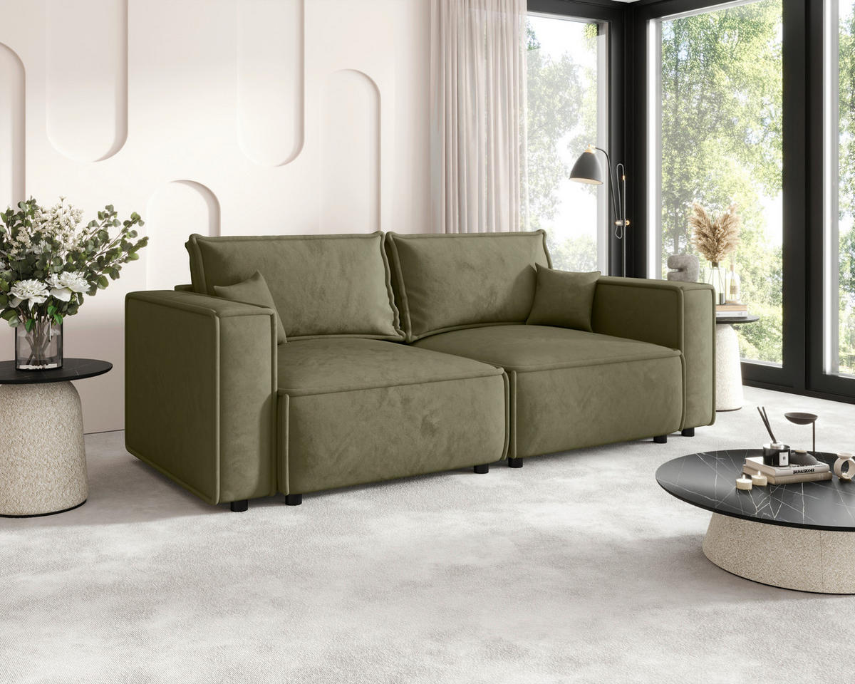SOFA Webstoff Olivgrün  - Schwarz/Olivgrün, MODERN, Kunststoff/Textil (250/68/104cm) - Xora