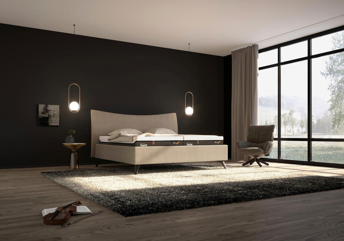POLSTERBETT gepolstertes Kopfteil 160/200 cm  in Karamell  - Karamell/Schwarz, Design, Holz/Textil (160/200cm) - Tempur