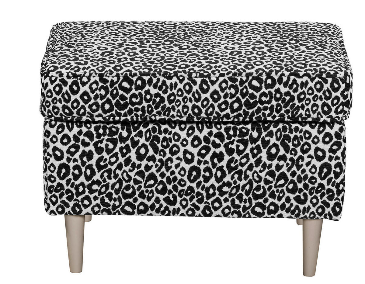 HOCKER LEO Jacquard, Webstoff Schwarz, Weiß  - Kaschmir/Schwarz, MODERN, Holz/Textil (63/43/42cm) - MID.YOU