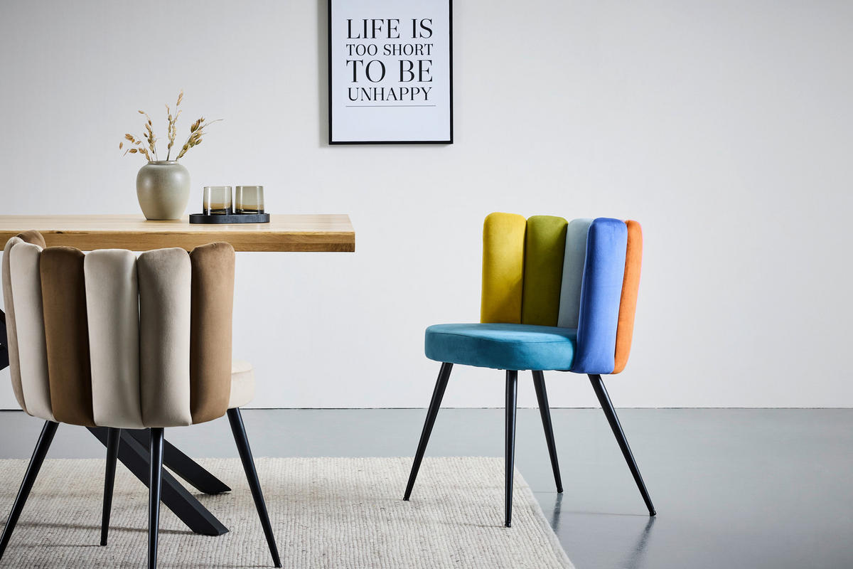 STUHL Samt Multicolor  - Multicolor/Schwarz, Design, Textil/Metall (58,5/79/55,5cm) - home24