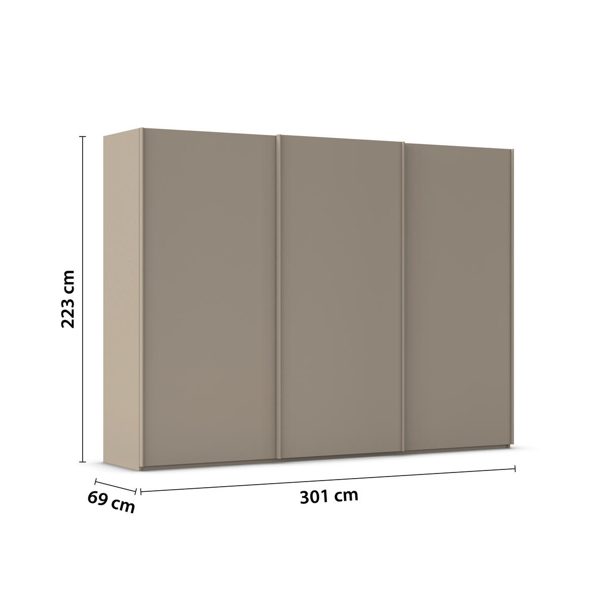 SCHWEBETÜRENSCHRANK 301/223/69 cm,  in Fango, 3 Tür(en)  - Fango, Basics, Holzwerkstoff/Metall (301/223/69cm) - Rauch Möbel