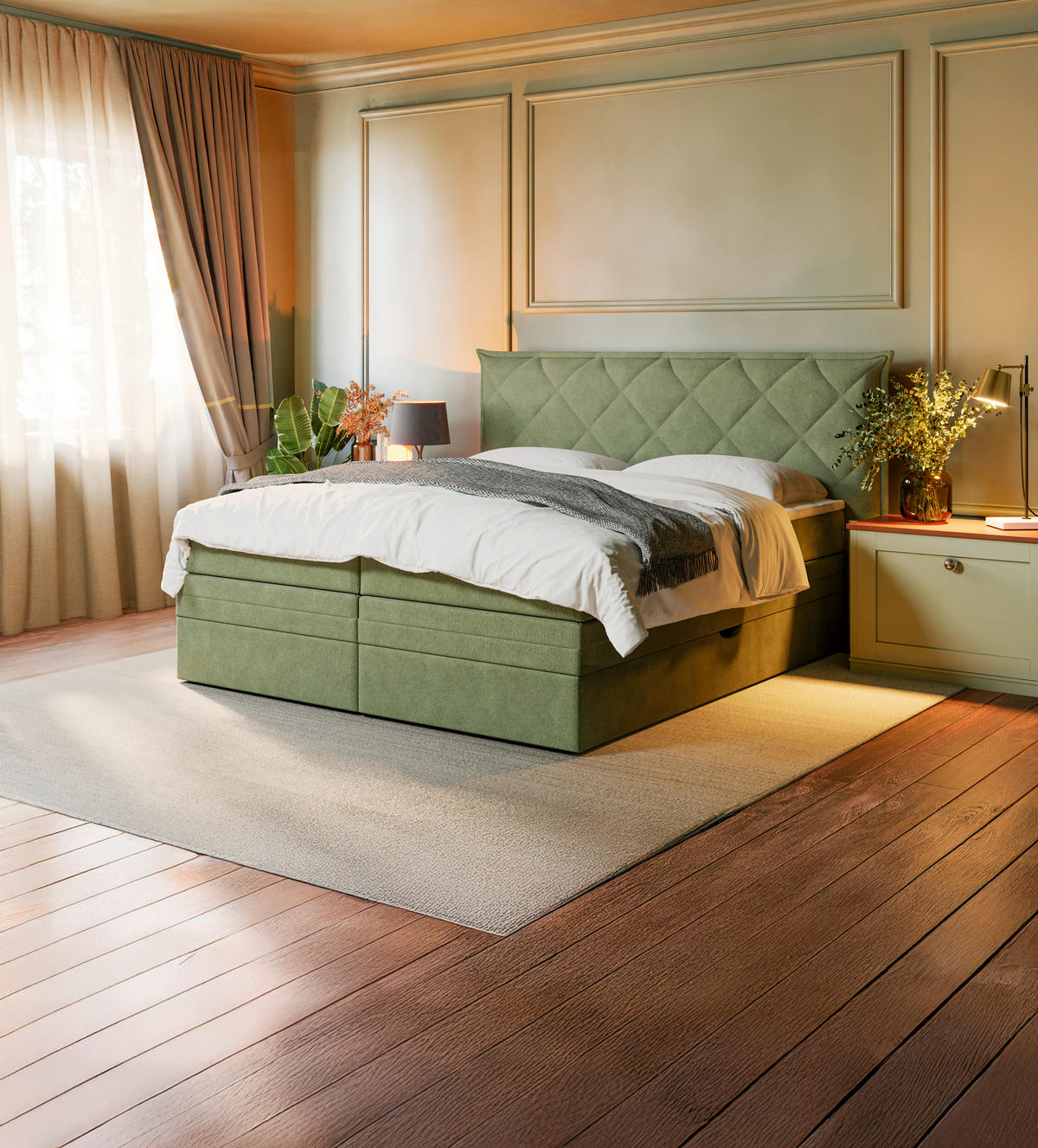 BOXSPRINGBETT 180/200 cm  in Grün  - Schwarz/Grün, KONVENTIONELL, Holz/Textil (180/200cm) - Welnova