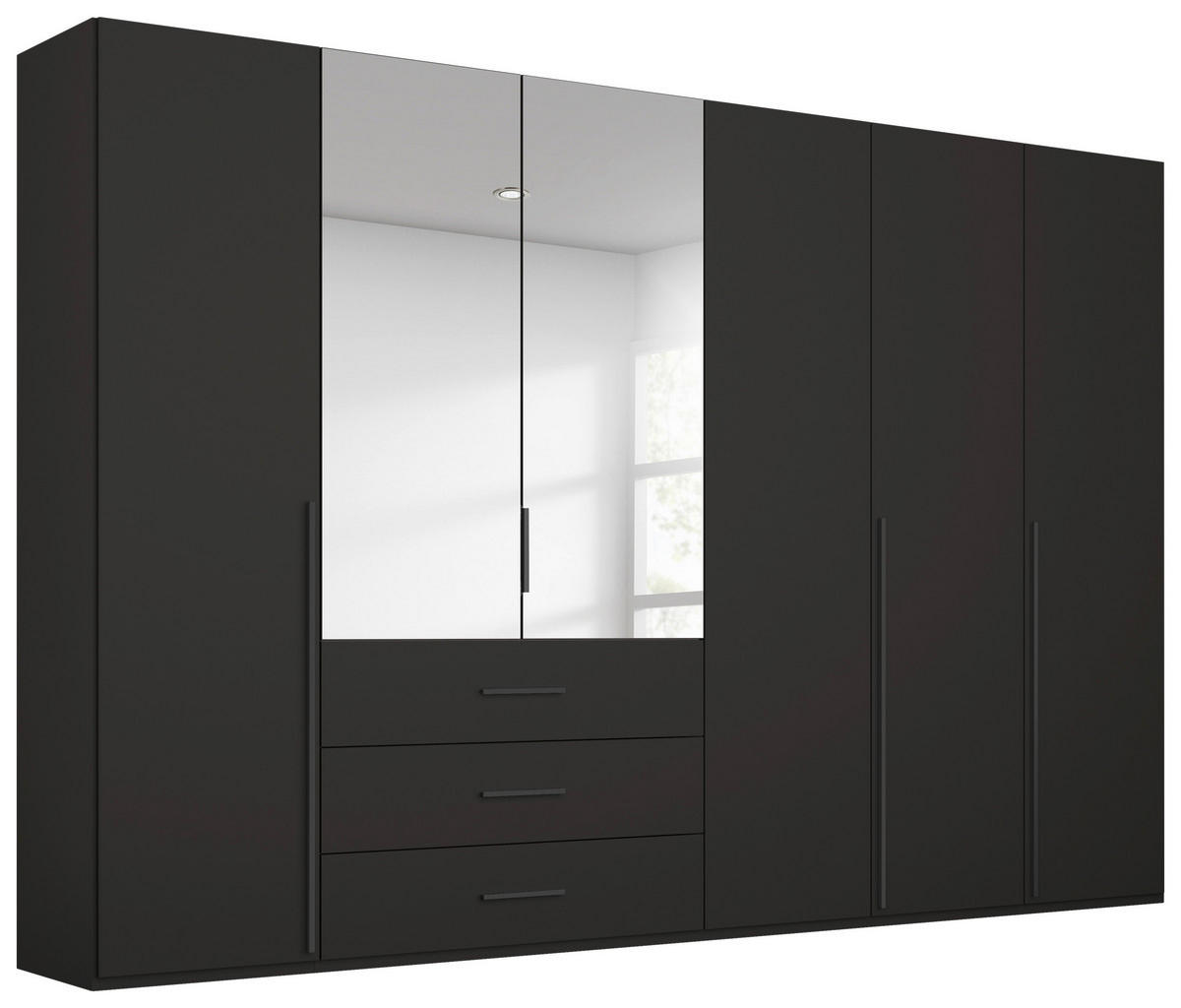 DREHTÜRENSCHRANK 301/223/60 cm,  in Schwarz, 6-türig  - Graphitfarben/Schwarz, Design, Glas/Holzwerkstoff (301/223/60cm) - home24