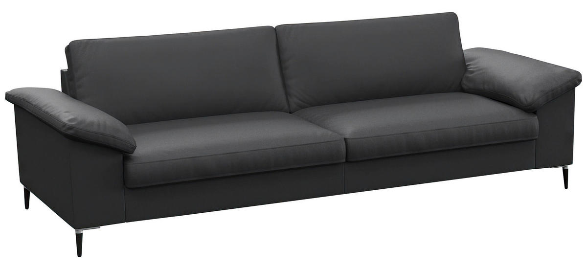 3-SITZER-SOFA Echtleder Schwarz  - Alufarben/Schwarz, Design, Leder/Metall (241/84,5/92cm) - Livetastic