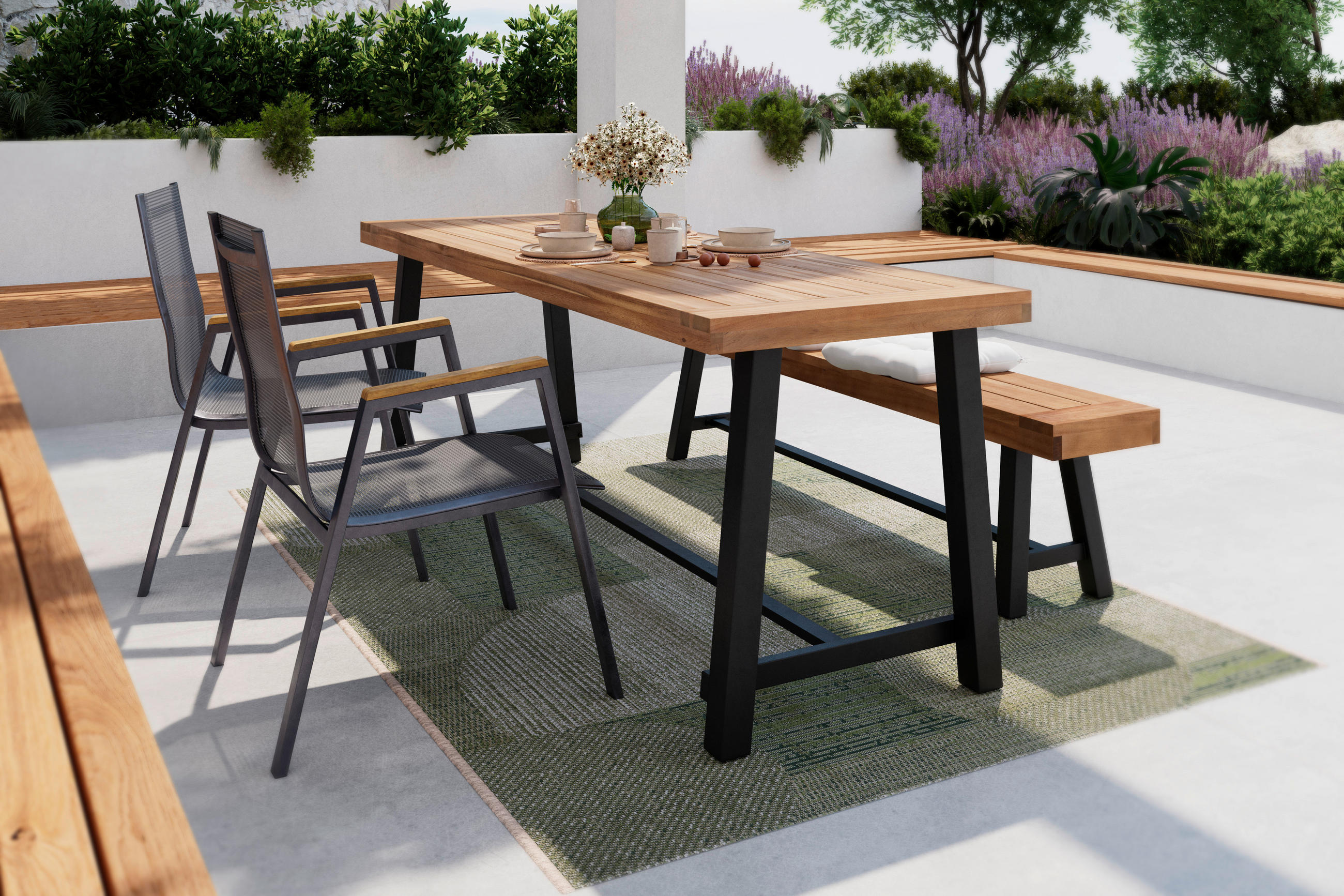 STAPELSESSEL Eukalyptusholz Aluminium Anthrazit, Naturfarben, Schwarz  - Anthrazit/Schwarz, Basics, Holz/Textil (65,5/88/55cm) - Ambia Garden