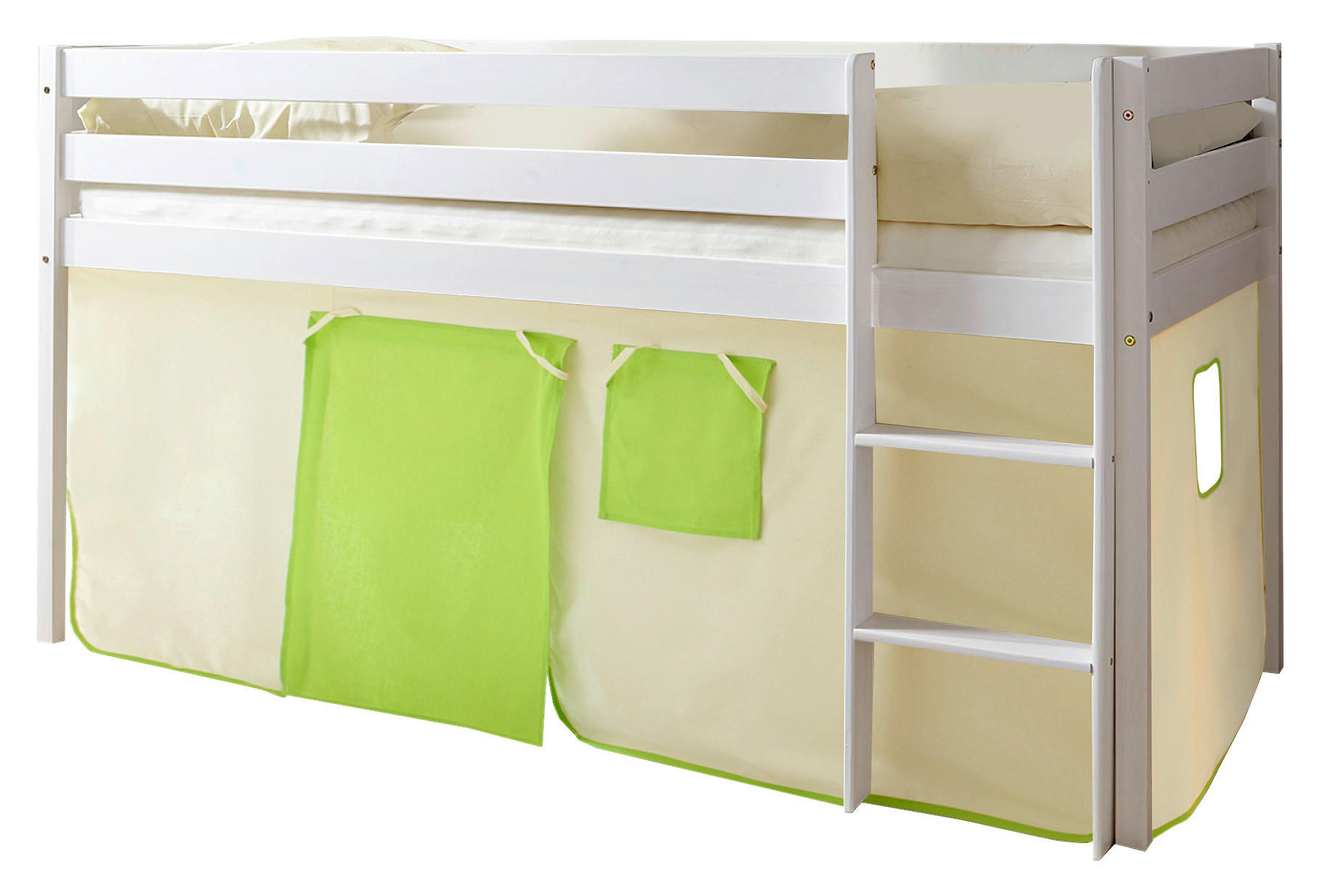 HOCHBETT 90/200 cm,  in Grün, Weiß, Beige, Leiter, Vorhang  - Beige/Weiß, Natur, Holz (90/200cm) - MID.YOU