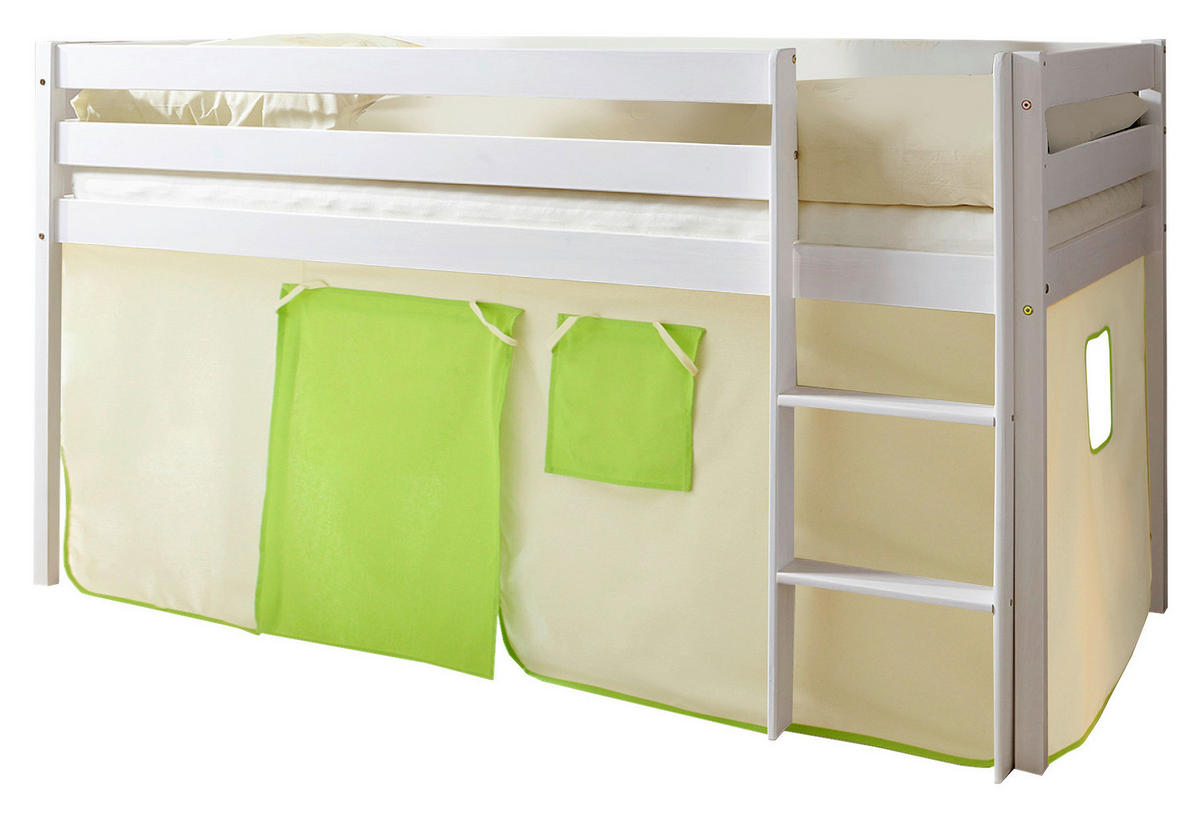 HOCHBETT 90/200 cm,  in Grün, Weiß, Beige, Leiter, Vorhang  - Beige/Weiß, Natur, Holz (90/200cm) - MID.YOU