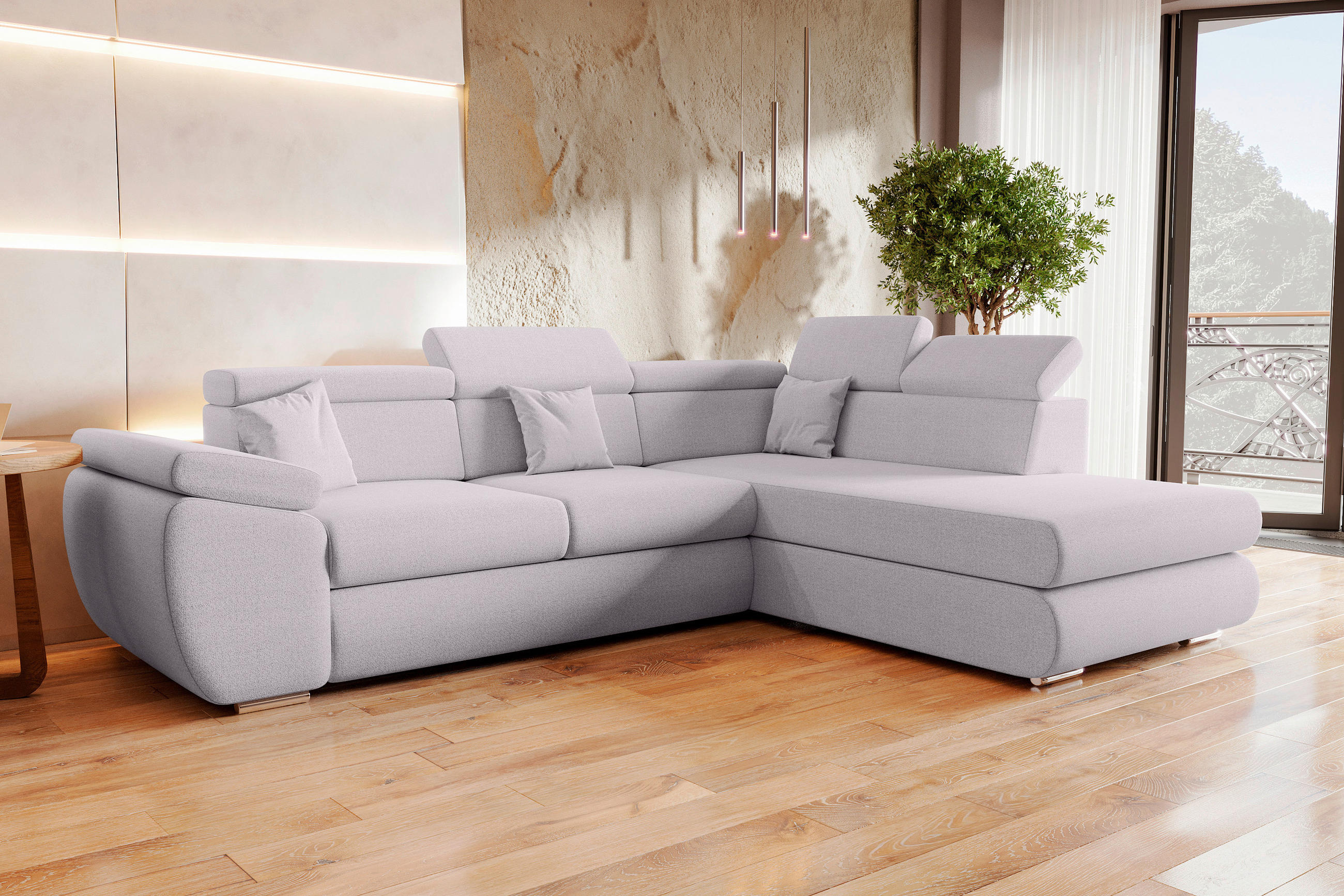 ECKSOFA Hellgrau Struktur  - Chromfarben/Hellgrau, KONVENTIONELL, Kunststoff/Textil (282/205cm) - Carryhome