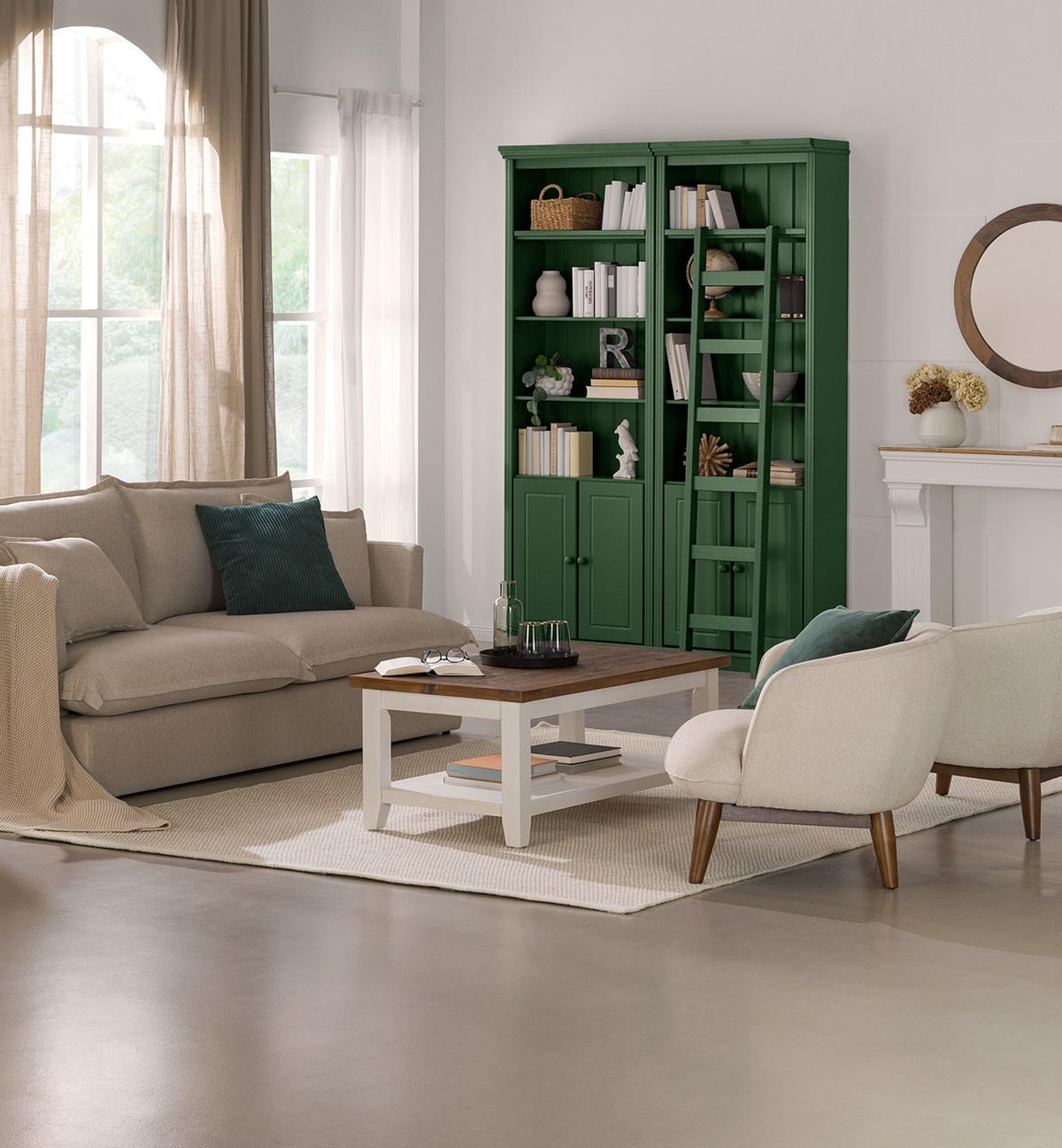 BÜCHERWAND Kiefer massiv Grün  - Grün, Design, Holz (74/223/37cm) - Livetastic