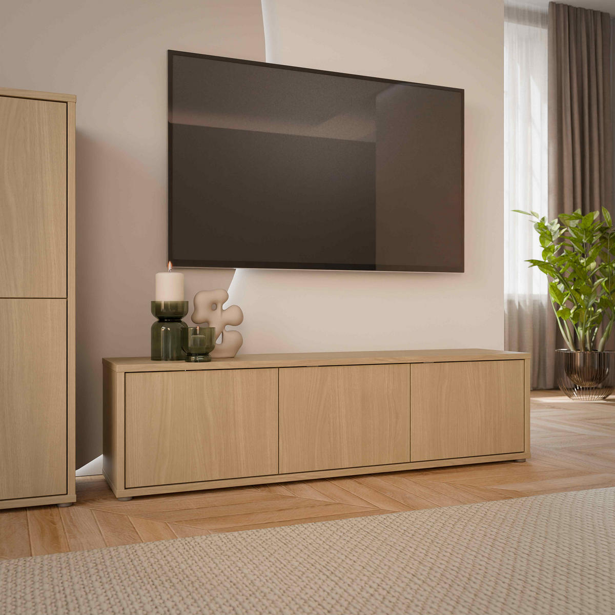 LOWBOARD  in 154,2/42,5/34,9 cm  - Eichefarben/Grau, MODERN, Holzwerkstoff/Metall (154,2/42,5/34,9cm) - Carryhome