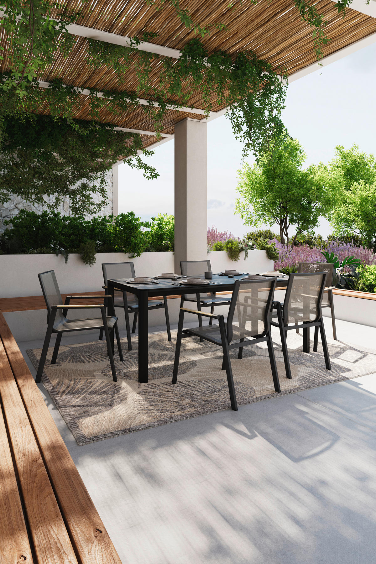 STAPELSESSEL Teakholz Aluminium Anthrazit, Naturfarben, Schwarz  - Anthrazit/Schwarz, Basics, Holz/Textil (57/87/70cm) - Ambia Garden