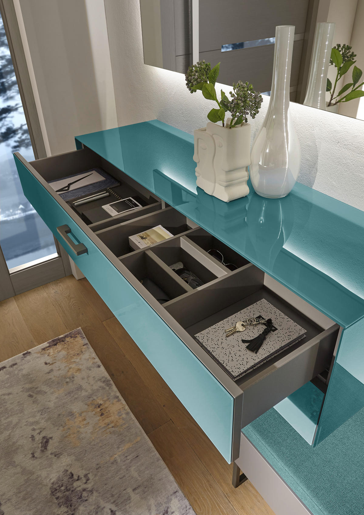GARDEROBE 6-teilig  in 220/200/40 cm  - Türkis/Anthrazit, Design, Glas/Holzwerkstoff (220/200/40cm) - Musterring