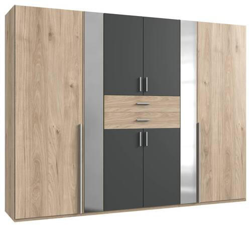 KLEIDERSCHRANK 270/208/58 cm 8-türig Eichefarben, Graphitfarben  - Eichefarben/Alufarben, KONVENTIONELL, Glas/Holzwerkstoff (270/208/58cm) - Carryhome