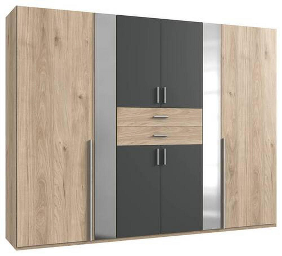 KLEIDERSCHRANK 270/208/58 cm 8-türig Graphitfarben, Eichefarben  - Eichefarben/Alufarben, KONVENTIONELL, Glas/Holzwerkstoff (270/208/58cm) - Carryhome