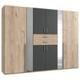 KLEIDERSCHRANK  in Graphitfarben, Eichefarben  - Eichefarben/Alufarben, KONVENTIONELL, Glas/Holzwerkstoff (270/208/58cm) - Carryhome