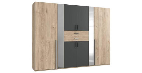 KLEIDERSCHRANK 270/208/58 cm 8-türig Graphitfarben, Eichefarben - Eichefarben/Alufarben, KONVENTIONELL, Glas/Holzwerkstoff (270/208/58cm) - Carryhome
