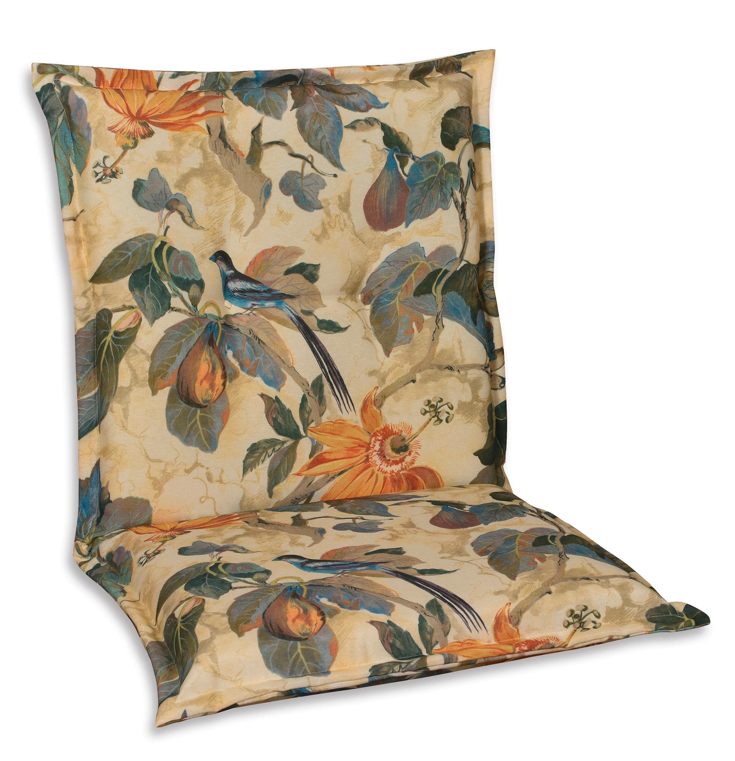 SESSELAUFLAGE Floral  - Sandfarben/Blau, Basics, Textil (50/9/100cm)