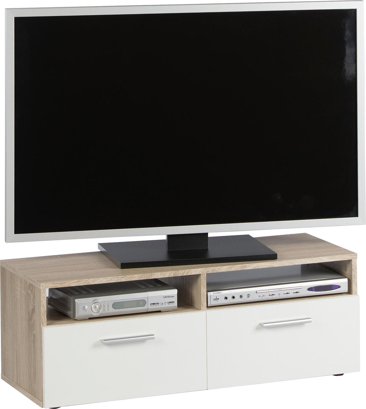 TV-ELEMENT bela, hrast sonoma  - srebrne barve/bela, Design, umetna masa/leseni material (95/35/36cm) - Boxxx