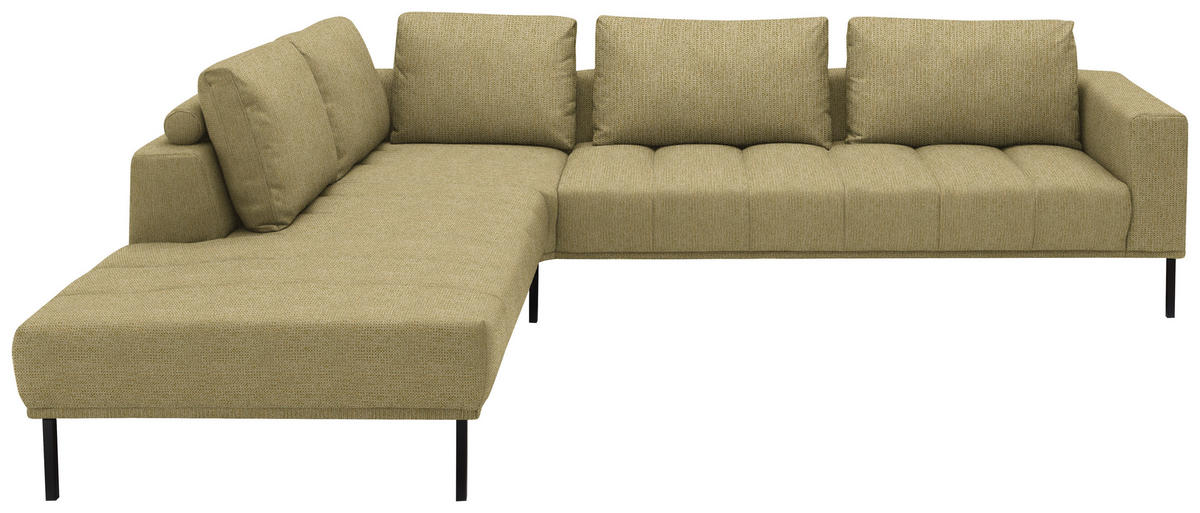 ECKSOFA  in Flachgewebe Grün, Goldfarben  270/308 cm  - Goldfarben/Schwarz, Design, Textil/Metall (270/308cm) - Pure Home Lifestyle
