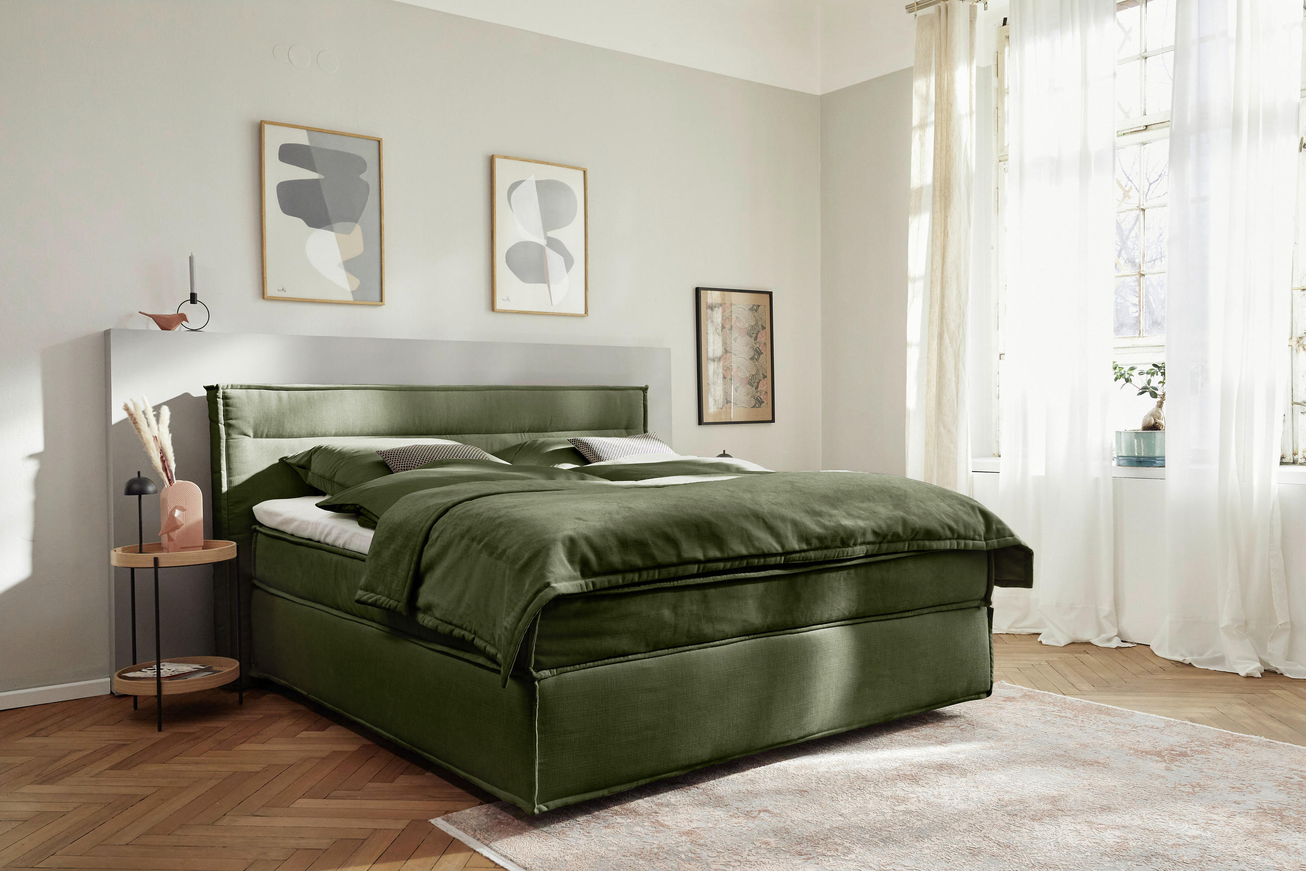 BOXSPRINGBETT 180/200 cm  in Olivgrün  - Schwarz/Olivgrün, Design, Textil (180/200cm) - Musterring