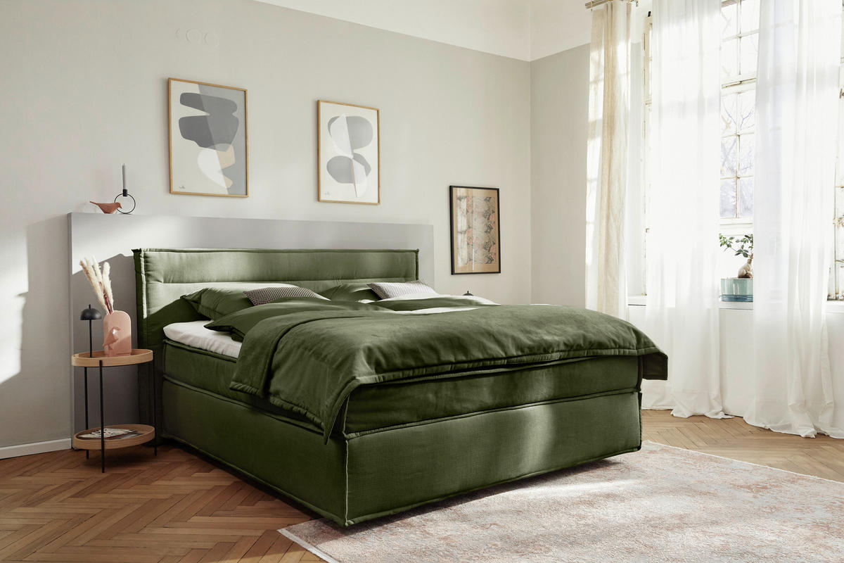 BOXSPRINGBETT 180/200 cm  in Olivgrün  - Schwarz/Olivgrün, Design, Textil (180/200cm) - Musterring