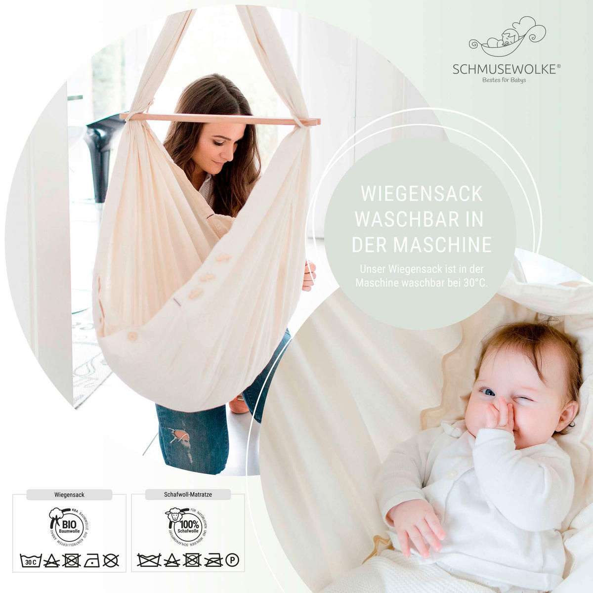 FEDERWIEGE ORGANIC AIRGREY  Hellgrau  - Hellgrau, Basics, Textil/Metall (30/166/137cm) - SCHMUSEWOLKE