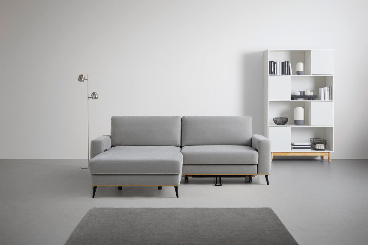 ECKSOFA Chenille Hellgrau  - Hellgrau/Schwarz, Konventionell, Holz/Textil (167/87/234cm) - MID.YOU