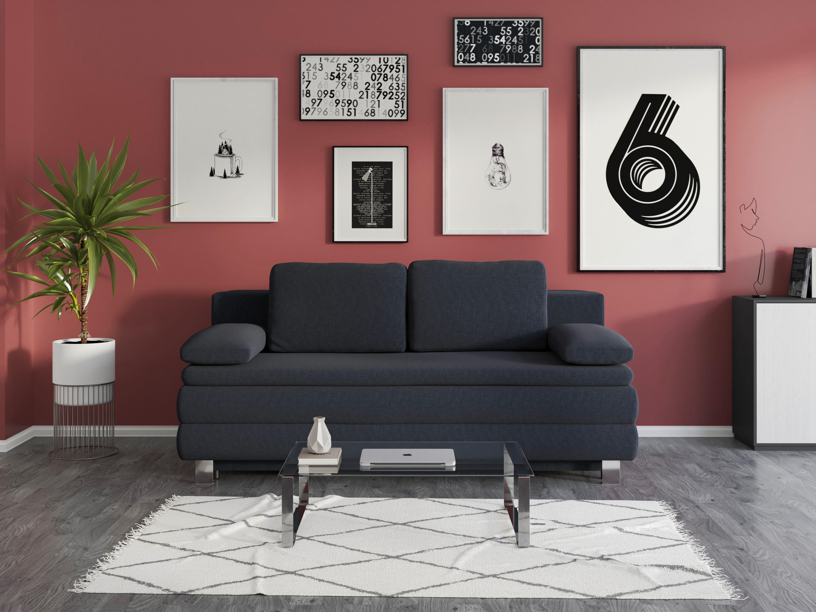 BÄDDSOFFA MED RESÅR i flatväv mörkblå  - silver/mörkblå, Design, metall/textil (202/96/105cm) - MID.YOU