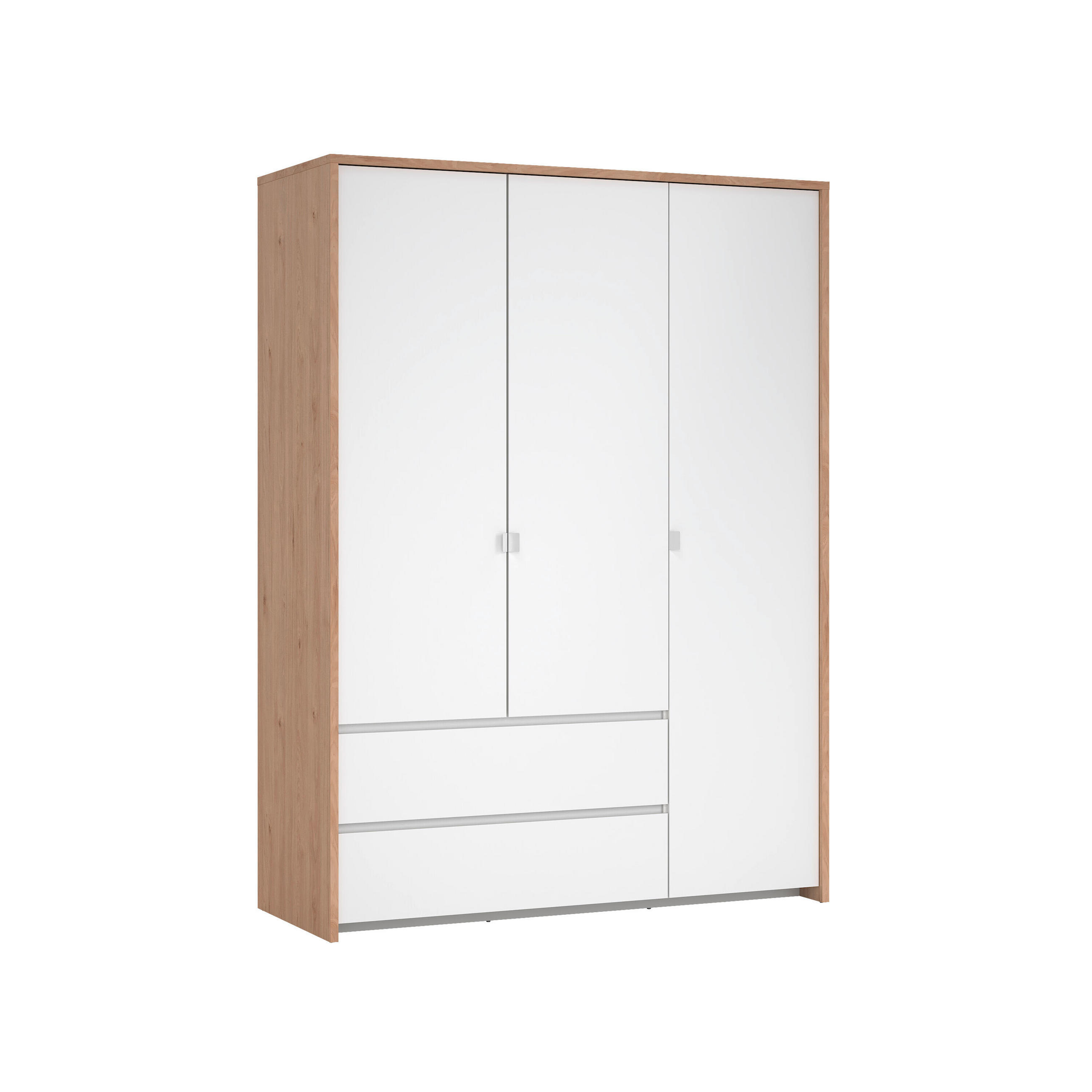 DREHTÜRENSCHRANK 149/202/58 cm 3-türig Weiß, Eichefarben  - Eichefarben/Silberfarben, KONVENTIONELL, Holzwerkstoff/Metall (149/202/58cm) - Boxxx