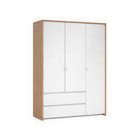 DREHTÜRENSCHRANK 149/202/58 cm 3-türig Eichefarben, Weiß  - Eichefarben/Silberfarben, KONVENTIONELL, Holzwerkstoff/Metall (149/202/58cm) - Boxxx