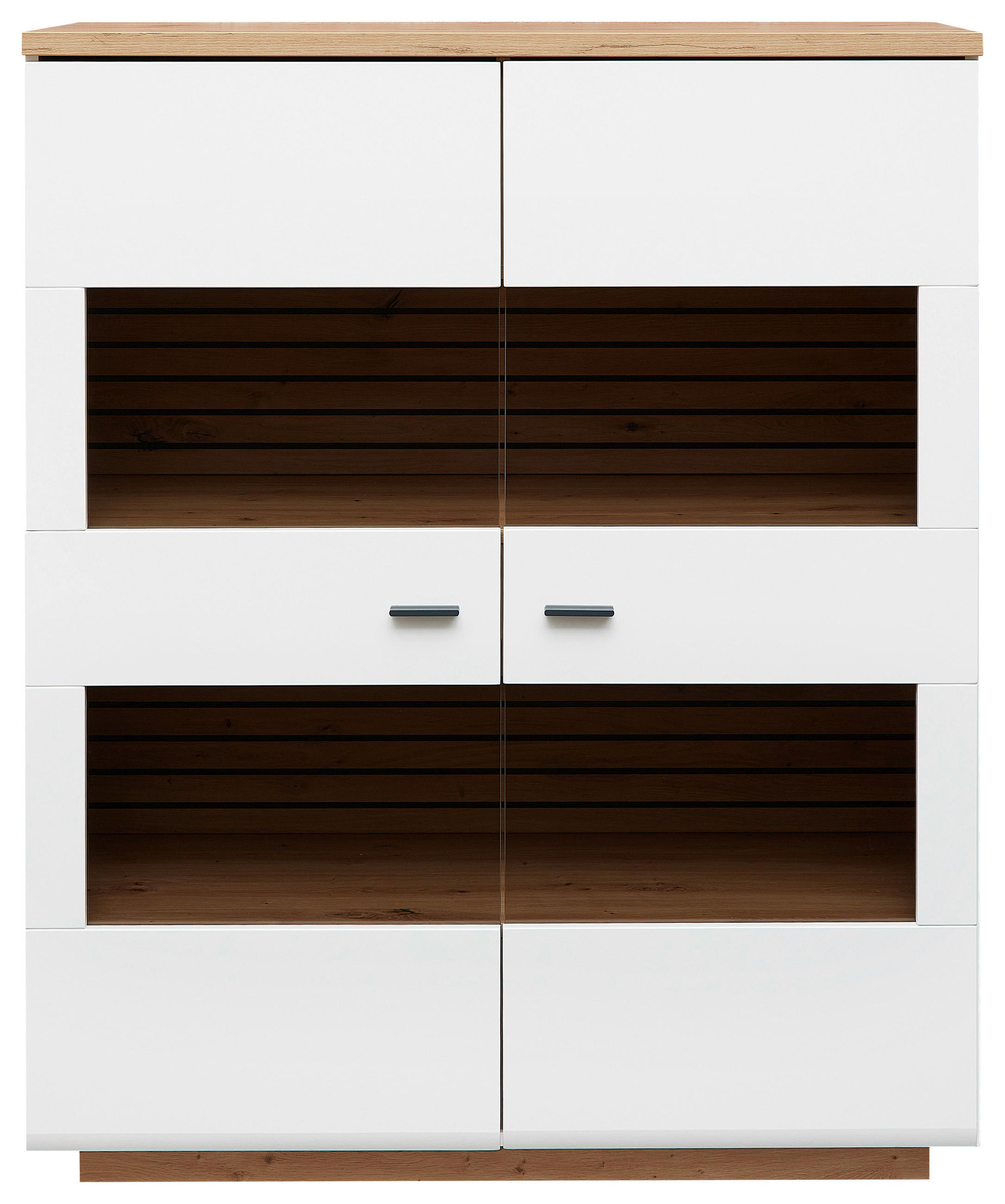 HIGHBOARD Weiss, Eiche Artisan  110/136/40 cm  - Weiss/Anthrazit, Design, Glas/Holzwerkstoff (110/136/40cm) - Stylife