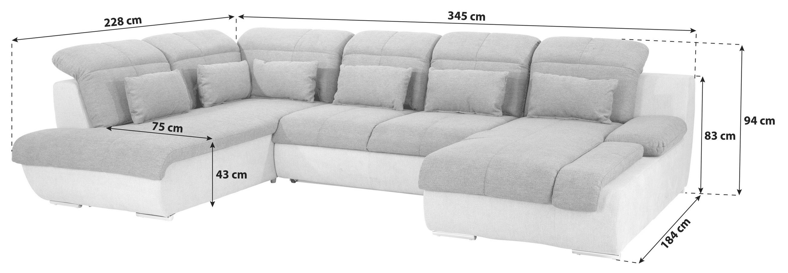 WOHNLANDSCHAFT Hellgrau, Dunkelgrau, Grau Mikrofaser  - Chromfarben/Dunkelgrau, MODERN, Textil/Metall (228/345/184cm) - MID.YOU