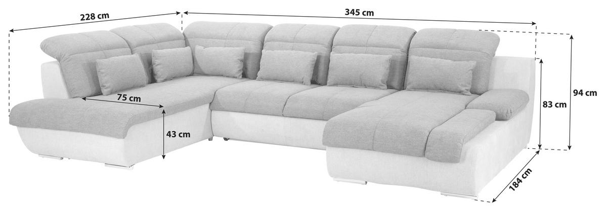 WOHNLANDSCHAFT in Mikrofaser Hellgrau, Dunkelgrau, Grau  - Chromfarben/Dunkelgrau, Modern, Textil/Metall (228/345/184cm) - MID.YOU