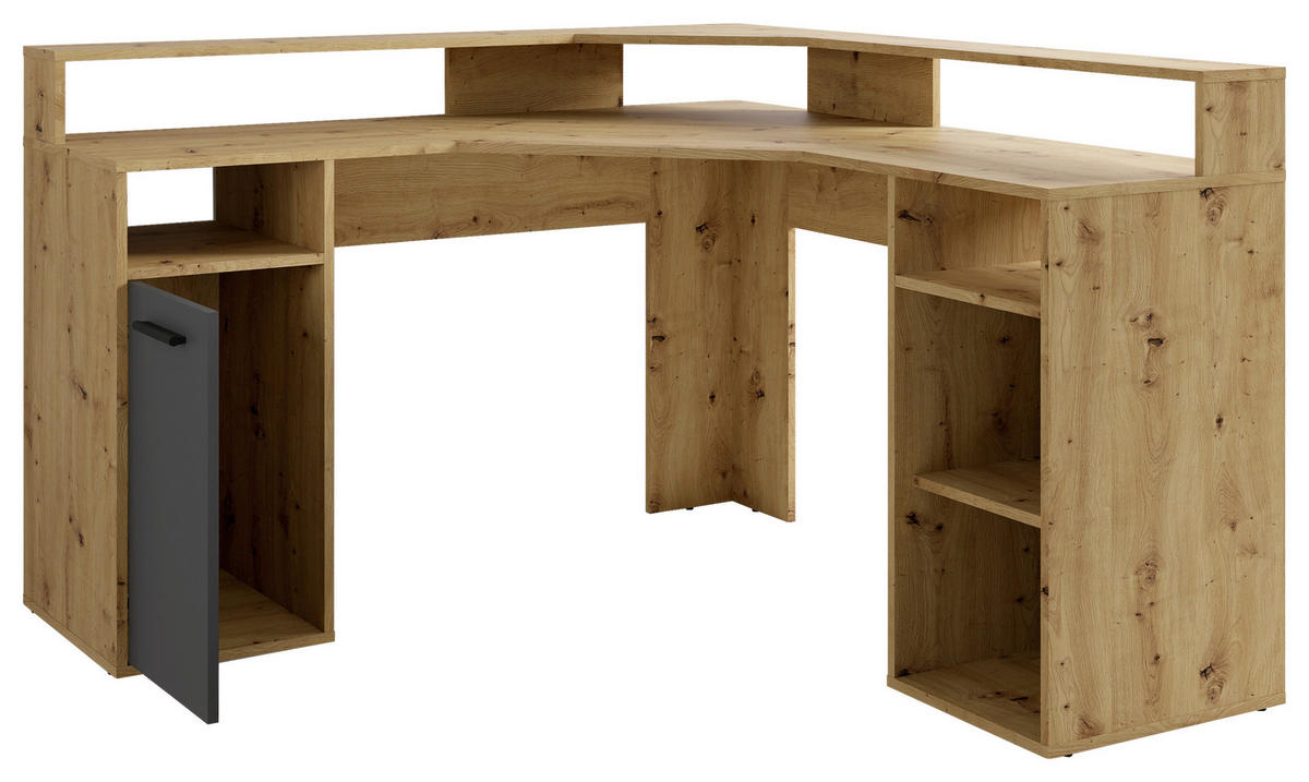SCHREIBTISCH - Anthrazit/Eiche Artisan, MODERN, Holzwerkstoff/Kunststoff (139/139/90,8cm) - MID.YOU