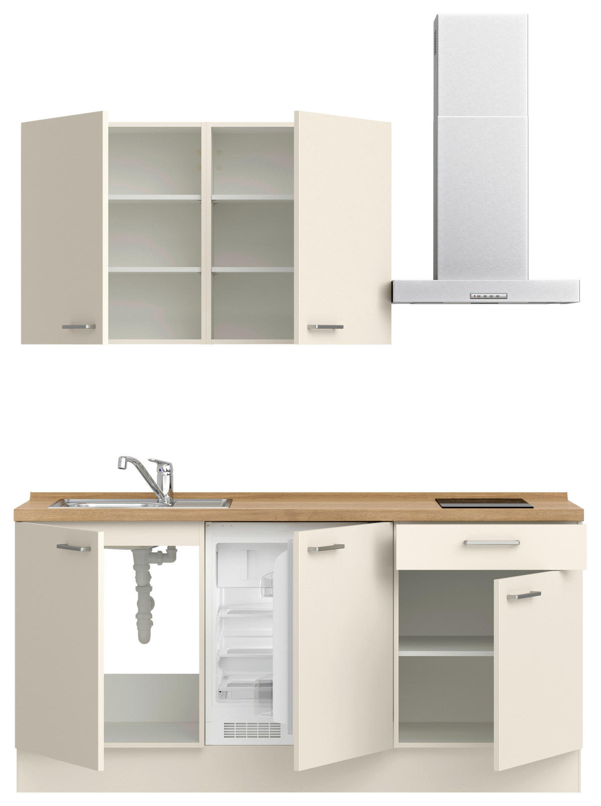 KÜCHENLEERBLOCK 180 cm   in Eichefarben, Magnolie  - Edelstahlfarben/Eichefarben, MODERN, Holzwerkstoff/Metall (180cm) - Nobilia