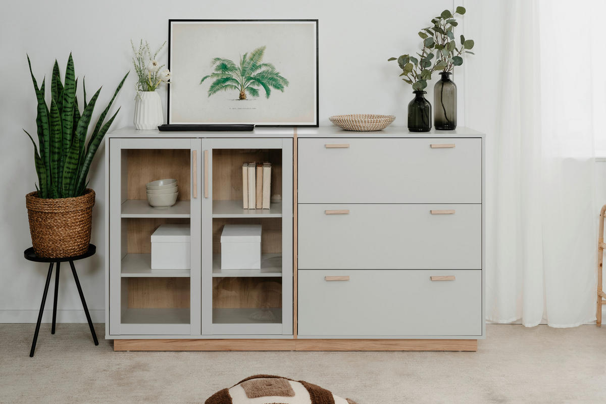 SIDEBOARD  in 161/94/40 cm  - Beige/Grau, KONVENTIONELL, Glas/Holzwerkstoff (161/94/40cm) - Livetastic