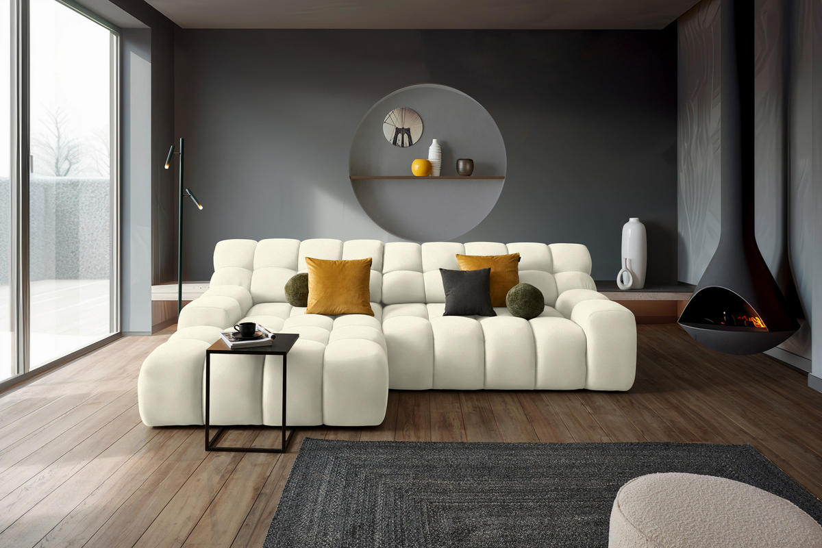 ECKSOFA in Webstoff Weiss  - Weiss/Schwarz, Modern, Kunststoff/Textil (180/297cm) - Welnova