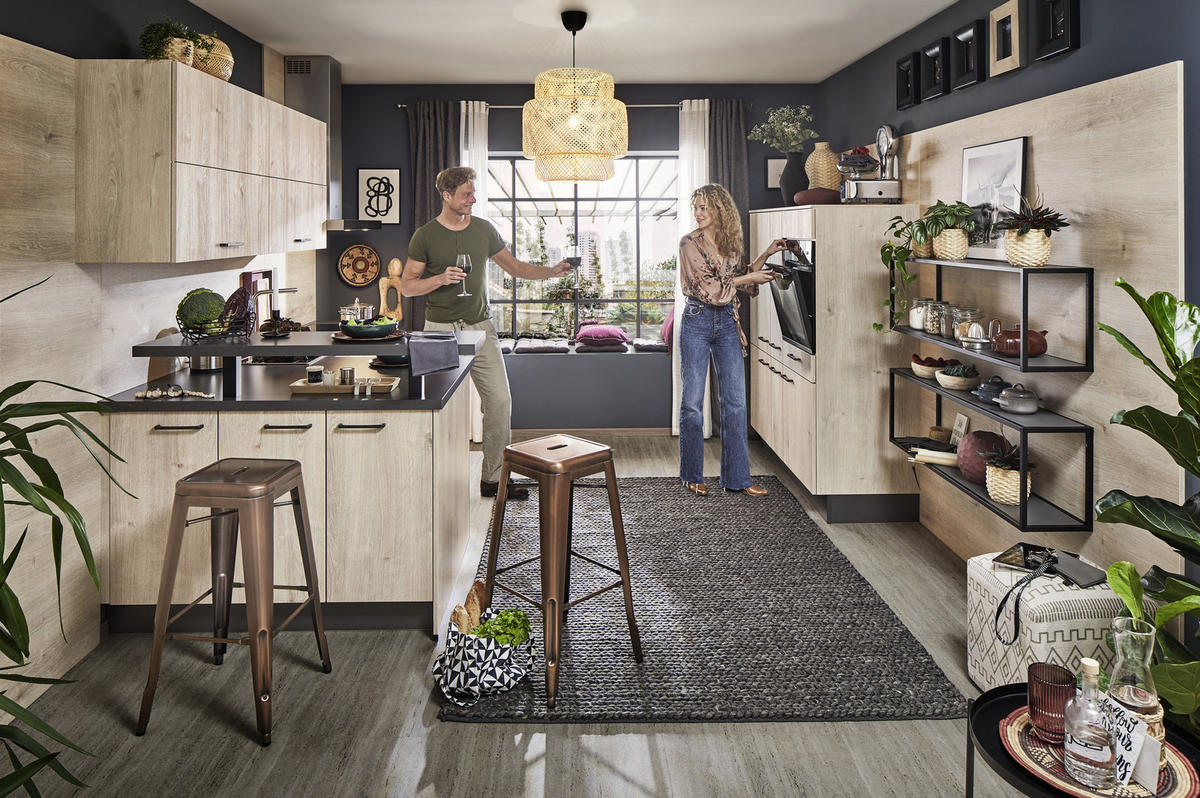 EINBAUKÜCHE NATHAN  - Eichefarben, Design, Holzwerkstoff - Celina