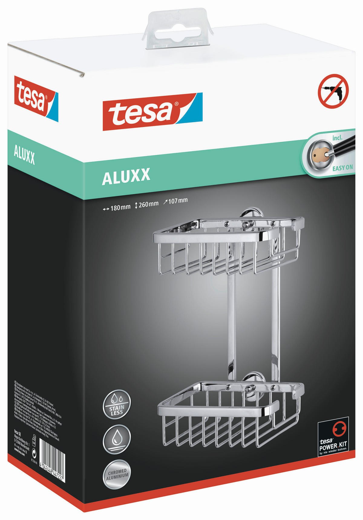 DUSCHABLAGE - Chromfarben, Basics, Metall (18,4/26/10,7cm) - Tesa