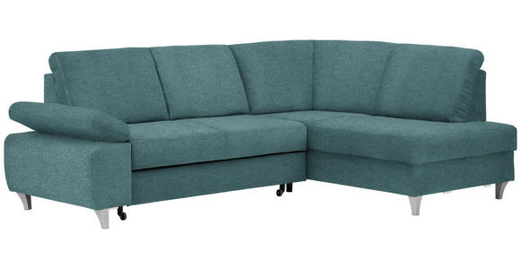 ECKSOFA in Flachgewebe Türkis  - Türkis/Silberfarben, KONVENTIONELL, Holz/Textil (255/186cm) - Cantus